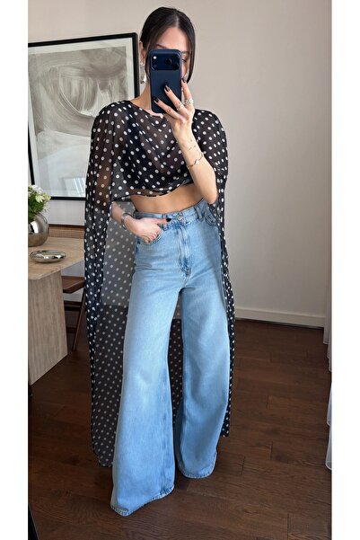manana fashion Πουά Διαφανής Ασύμμετρη Κάπα με Κοψίματα