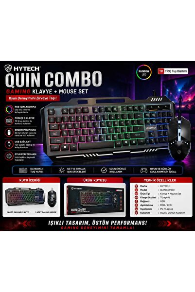 YİGİT ELEKTRONİK 34 HYTECH QUİN COMBO RGB GAMİNG KLAVYE MOUSE SETİ TÜRKÇE Q I...