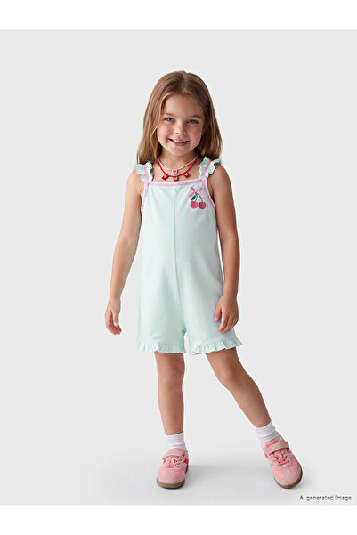 LC Waikiki Özmarka New Season Square Collar Embroidered Girls' Jumpsuit