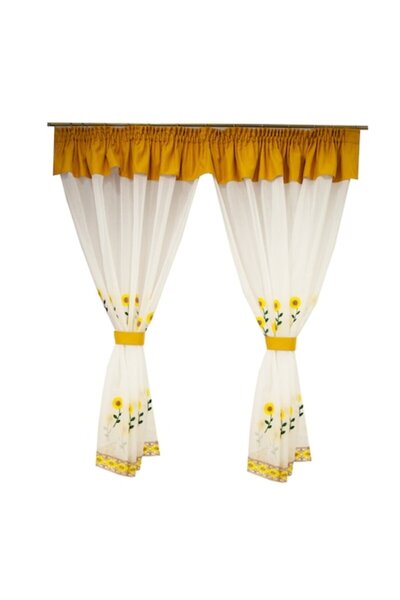 Velaria Perdea de bucătărie cu broderie cu floarea-soarelui, 300x165 cm