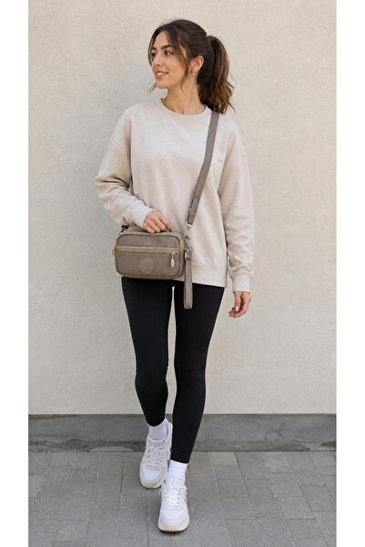 bag Women's Beige 3-Compartment Small Hand Wallet and Shoulder Bag
