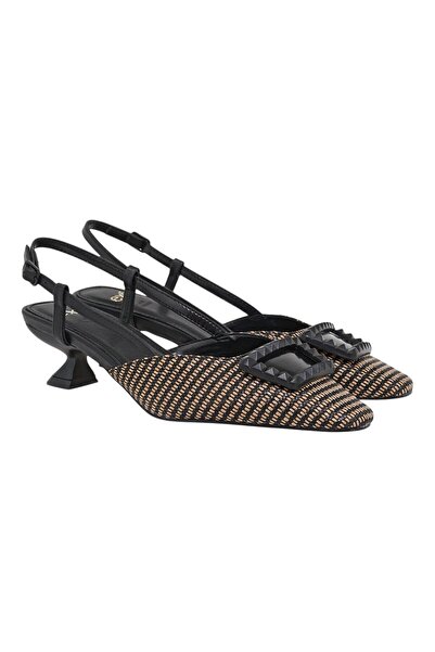 Exe Shoes Γυναικείες Γόβες Πέδιλα 700-752 Μαύρο Μπέζ Ψάθα Μαύρο U4700752273T