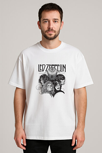 AYDESİGN Μπλουζάκι Led Zeppelin με στάμπα και λαιμόκοψη ποδηλάτου σε λευκό χρώμα