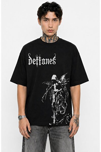 Fuddy Moda Tricou unisex Deftones Angel cu imprimeu mega, cu gât rotund, tric...