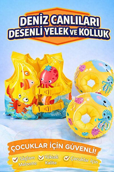 Saule Intex Deniz Canlıları Desenli Premium Yelek ve Kolluk Set - Çocuklar İç...