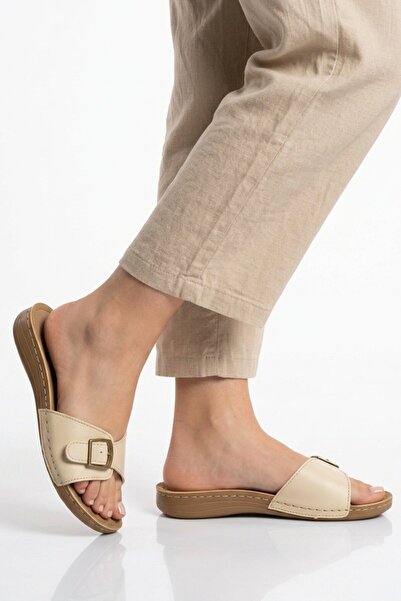 Aspor Beige Women's Flat Slippers