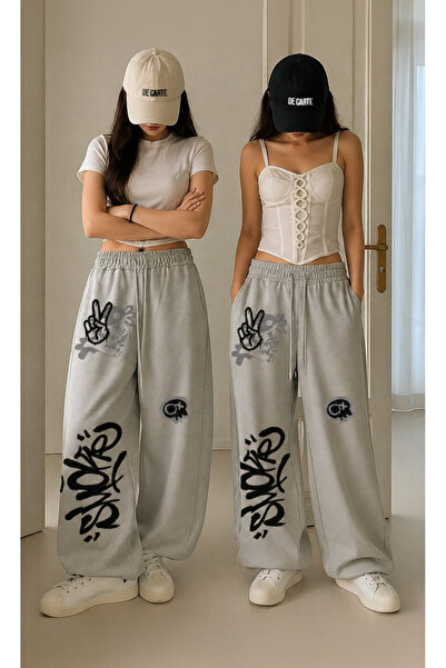 De Carte 2Li Grafiti Smk Axolotl Printed Oversize Loose Fit Gray&Gray Women's...