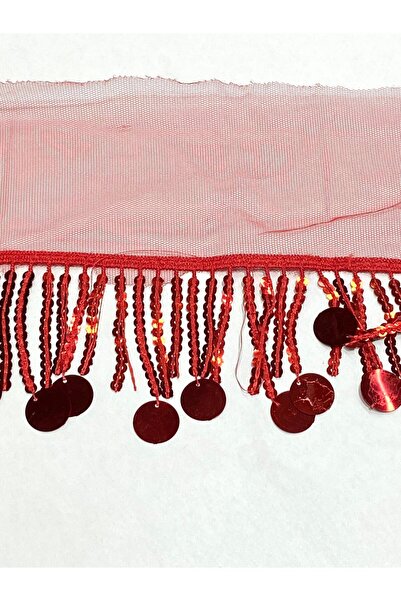 karantuhafiye Sallantılı Büyük Pullu Ve Payet İşlemeli Saçak / 7 cm / DF370 / 1 Metre Kırmızı