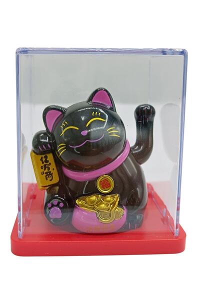 Dünyadan Hediyeler Maneki Neko El Sallayan Mini Şans Kedisi Siyah Solar Güneş...