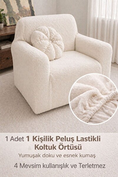seltenet Yumuşacık Welsoft Lastikli Tek Kişilik Koltuk Örtüsü Kaymaz Esnek Yı...