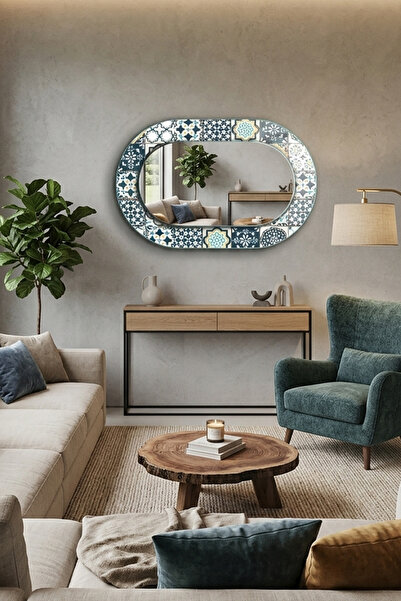 Decorita Dekor Camı ve Ayna | Modern Çini Desen Dekoratif Ayna | 110cm x 70cm