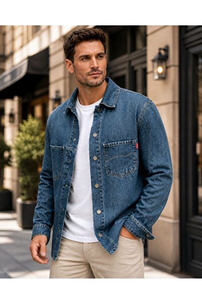 İntegral Erkek Mavi Oversize Denim Kot Ceket