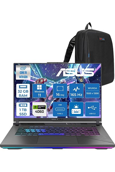 ASUS Rog Strix G16 G614JVR 14. Nesil Intel I9-14900HX 32GB Ddr5 1tb SSD RTX40...