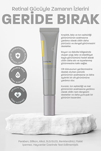 Quality Life Retinal Shot % 0,1 Retinal + Peptit Yaşlanma ve Kırışıklık Karşıtı Gece Bakım Kremi 20 ml Gözenek Sıkılaştırıcı ve Leke Karşıtı Tightening Booster