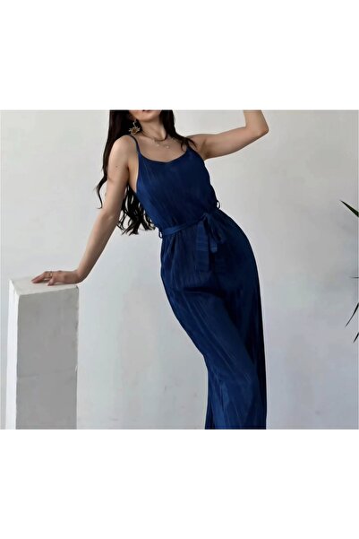Defile Askılı yazlık kuşaklı kadın tulum