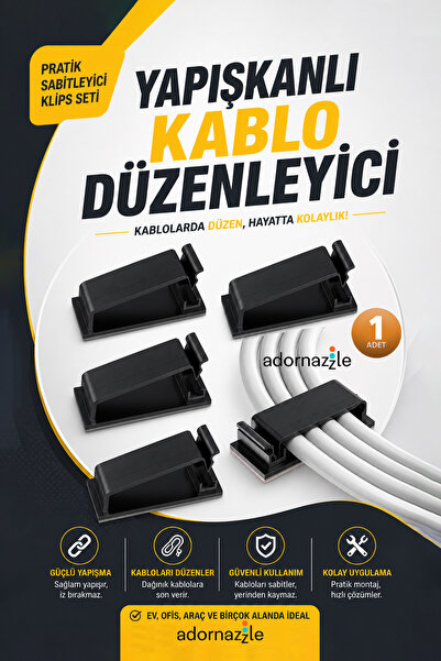 adornazzle 1 Adet Yapışkanlı Kablo Düzenleyici, Kablo Tutucu Organizer Set, P...