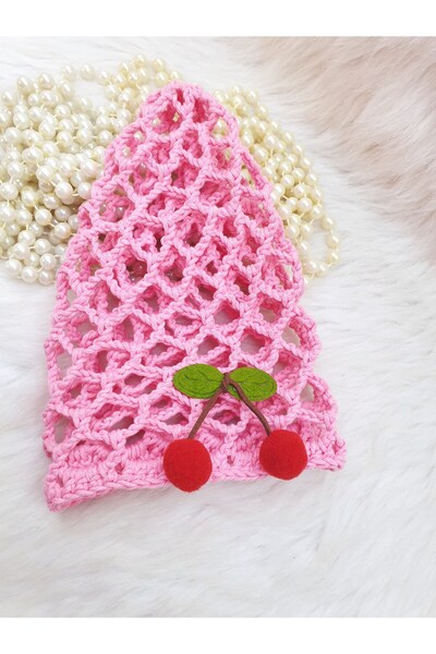 HAPPY HANDMADE قبعة شبكية كروشيه وردية اللون/اتجاه صيف 2026/قبعة مثقوبة/قبعة صيفية/ملابس للشاطئ/هدية