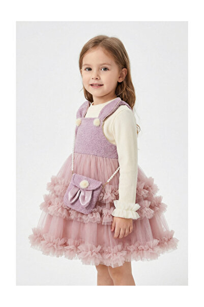 VeeShop Set Rochita Fetite Eleganta de Ocazie din Tulle Roz cu Detalii Iepura...