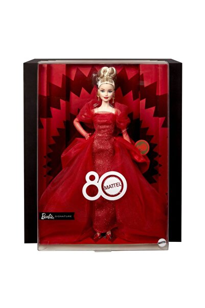mattel BARBIE SIGNATURE ANIVERSARE 80 DE ANI PAPUSA BARBIE BLONDA CU ROCHIE D...