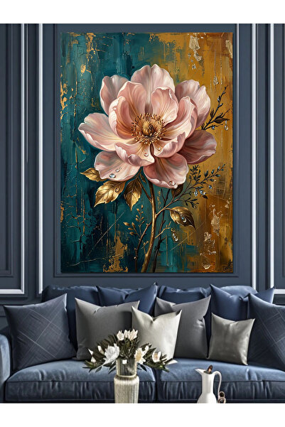 Artmeg Pânză decorativă cu o singură floare roz cu foițe de aur - Masă din le...