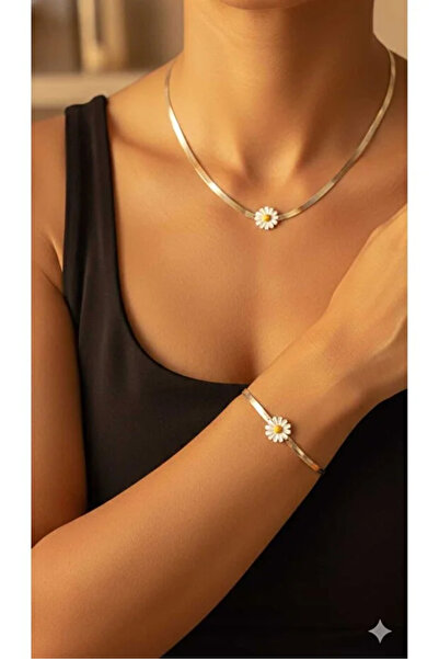 flamingo jewelery 925 Ayar Patentli Papatyalı İtalyan Zincir Kolye Bileklik S...