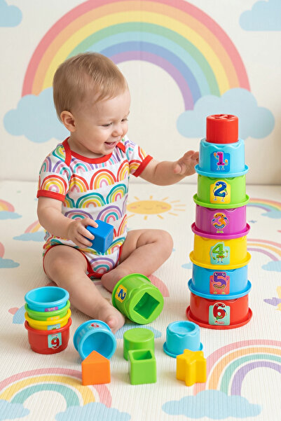 craftivio Educational Cylinder Tower Bultak 12 Piece Shape Matching Game 12+ ...