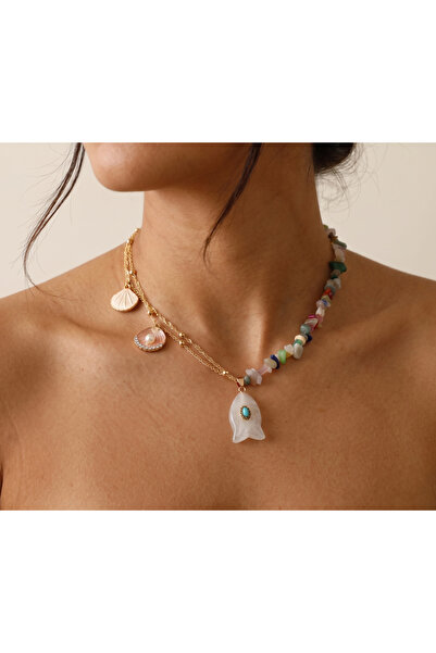 Retrovy Store Natural Stone Design Necklace with Chain