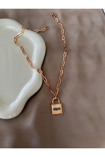 Twelve Lock Detailed Copper Colored Necklace