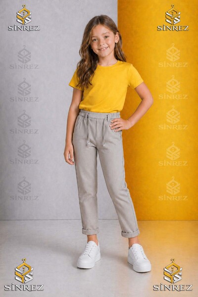 SİNREZ Pantaloni uni pentru fete 4.MDL, cu talie elastică, stil Lycra cu pici...