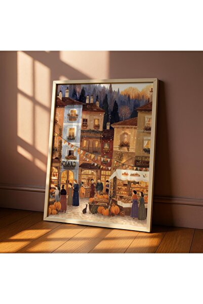 NinaStore Sonbahar/Kış Pazarı Duvar Sanatı Baskısı - Avrupa Köy Pazarı Poster...