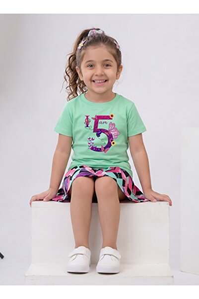 Funkaar Birthday Girl, 5th Year Butterfly Birthday Graphic Print T-Shirt