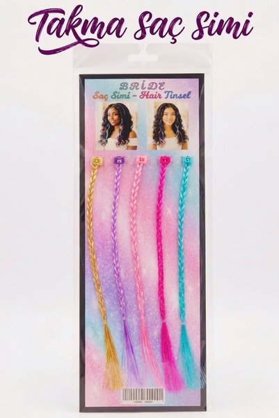 NEWPARİ Sentetik Hair Tinsel Kaynak Saç Örgülü (5 Renk) - Saç Ve Toka 5'li (3...
