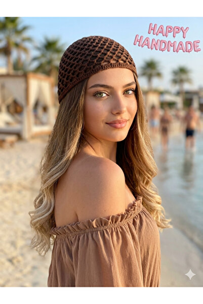 HAPPY HANDMADE Brown Viral Crochet Beanie/Cotton Hand Knitted Hat/Summer Bean...