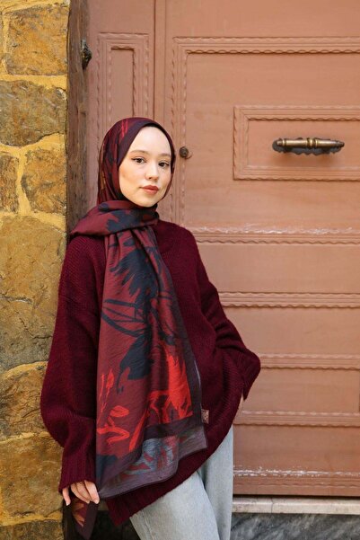 ENRİCO FERRİ Amore Tree Pattern Shawl - Burgundy-Multicolor