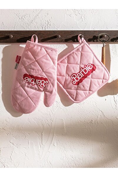 LC Waikiki Lcw Home Pink Barbie Printed Oven Mitts and Tutaç