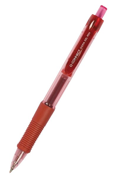 Q-Connect Gelové pero, zatahovací mechanismus, gumový úchop, 0,5 mm, - červené