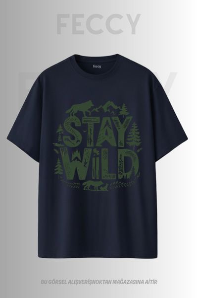 FECCY Premium Stay Wild Printed Hunter Theme Unisex Oversize Γυναικείο T-Shir...