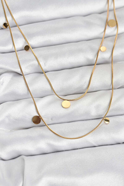 Generic Brand 316L Steel Chain Gold Color Sequin Women's Necklace