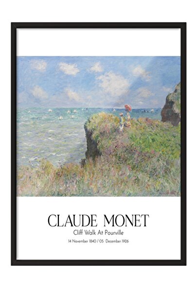Postifull Klod Monet - Šetnja uz stenu u Purvilu, slika sa crnim okvirom, ume...