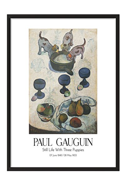 Postifull Paul Gauguin - Natură statică cu trei căței, Tablou în ramă neagră,...