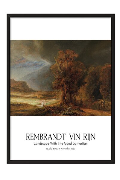 Postifull Rembrandt Vin Rijn - Pejzaž sa dobriju Samarićaninom, slika u crnom...