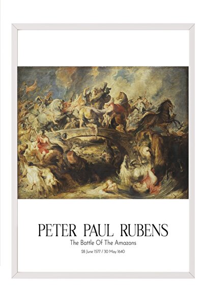 Postifull Peter Paul Rubens - Bitka Amazonki, slika u belom okviru, umetnička...
