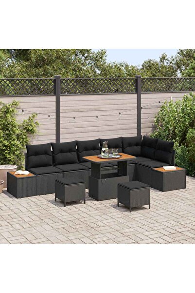 vidaxl Set de canapele pentru gradina 9 pcs Negru poliratan