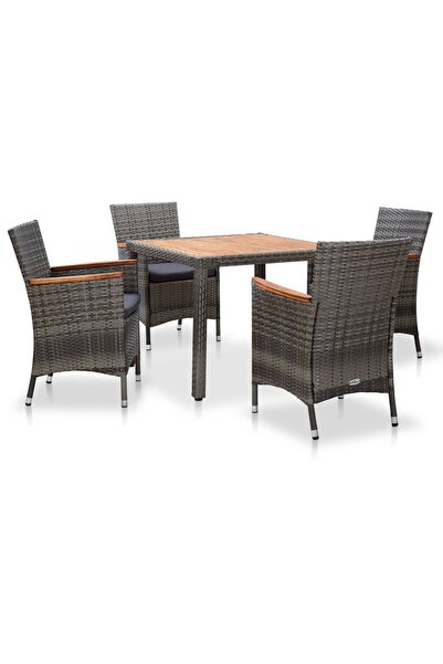 vidaxl Set mobilier de gradina cu perne, 5 piese, gri, poliratan