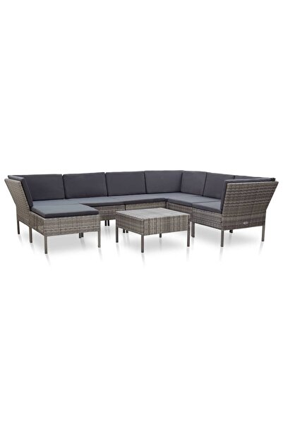 vidaxl Set mobilier de gradina cu perne, 8 piese, gri, poliratan