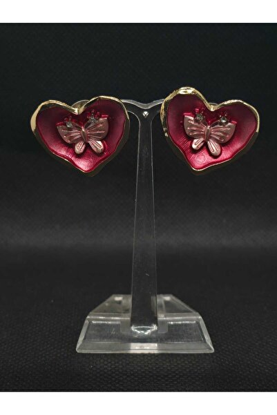 sarıyer silver Love Themed Red Enamel Women's Steel Titanium Earrings with He...