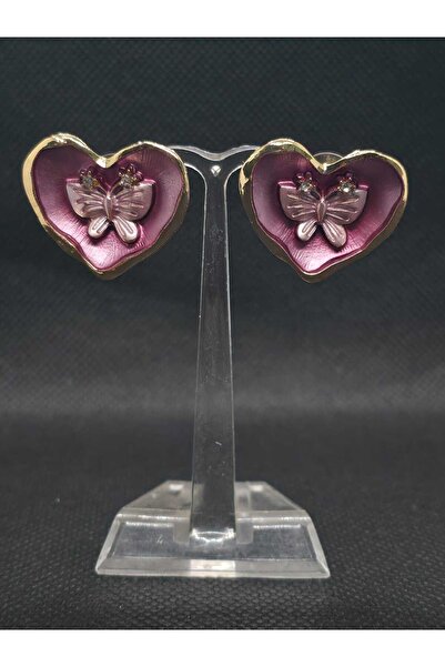 sarıyer silver Heart and Butterfly Figured Love Themed Purple Enamel Women's ...
