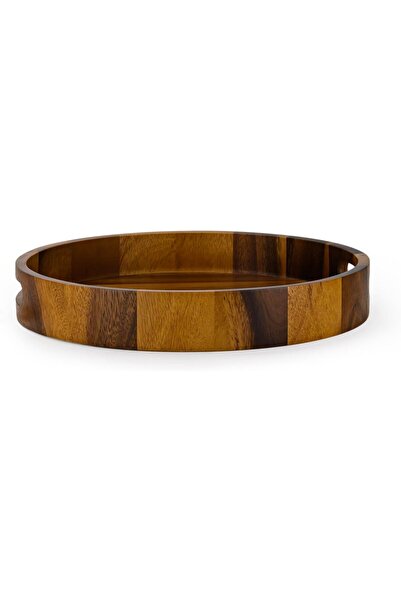 BILLY Round Acacia Wood Serving Tray 35.5 cm with Elegant Rustic Handles for ...