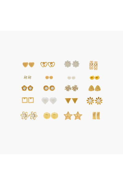 Lifestyle Pack of 20 Metallic Embellished Stud Earrings with Pushback Closure