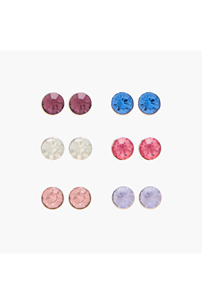 Lifestyle Pack of 6 Silver Tone Stud Earrings with Pushback Closure